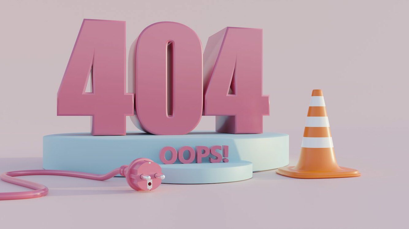404 OOPS ERROR. Website Page not found Sign. Webpage under construction, system update. 3d render
